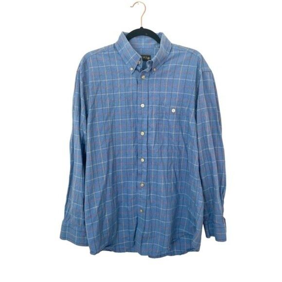 ORVIS Mens Long Sleeve Button Front blue Plaid size large Cotton Style 4E4C - Picture 1 of 8